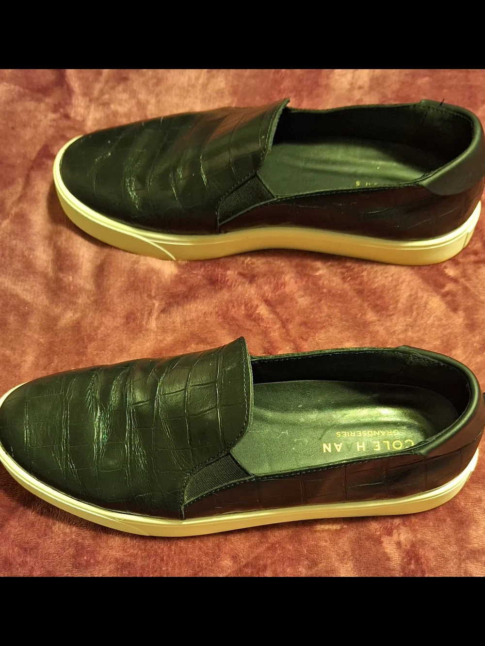 Cole Haan Black Croc-Embossed Slip-On Sneakers with Cream Sole